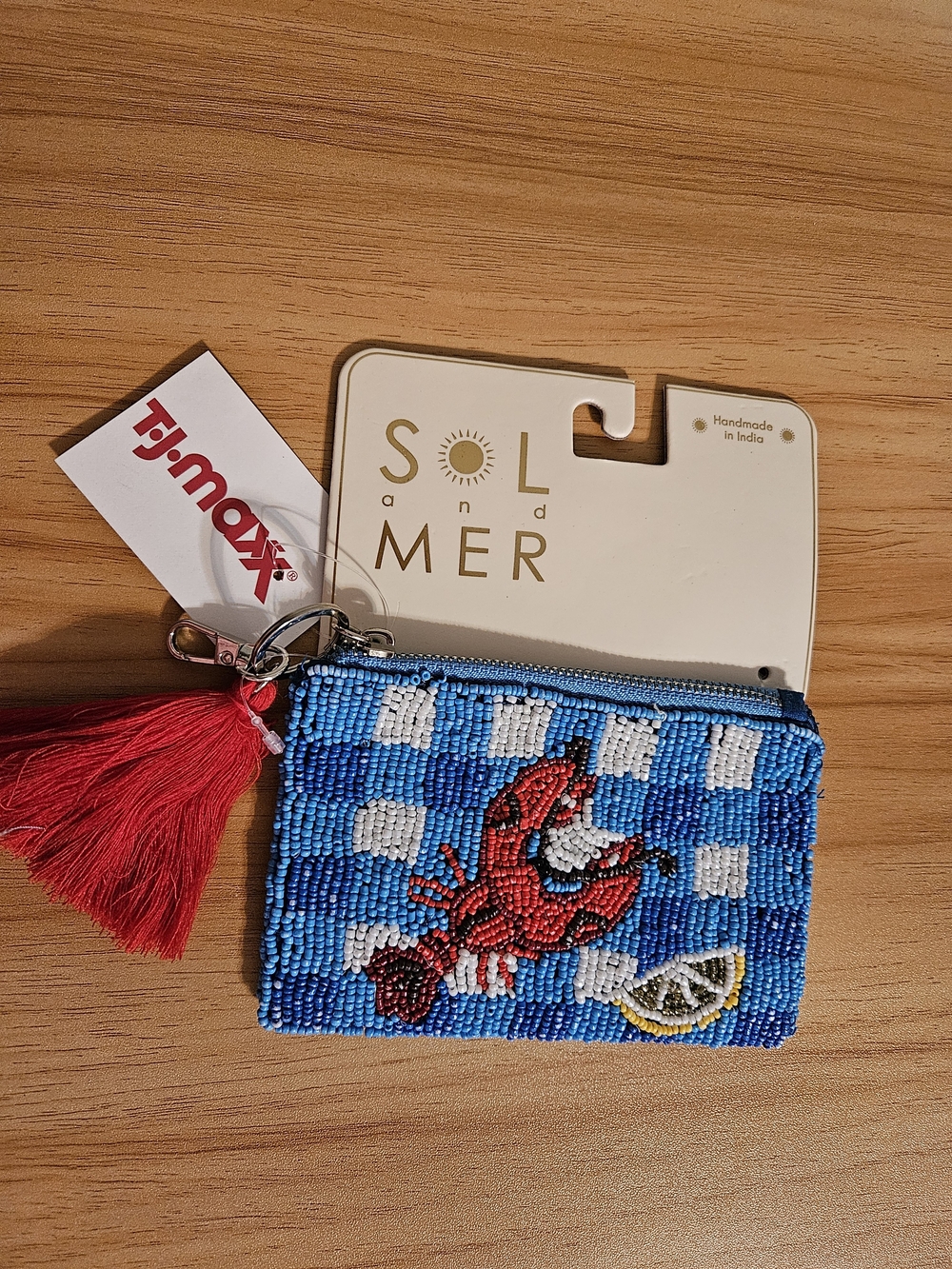 Sol and Mer Beaded Lobster Coin Purse with Red Tassel